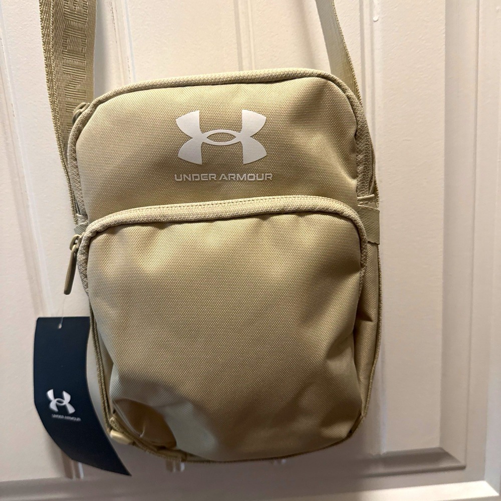 Under Armour Beige Small Crossbody Bag Zip, Adjustable Strap, Outer Pocket Men